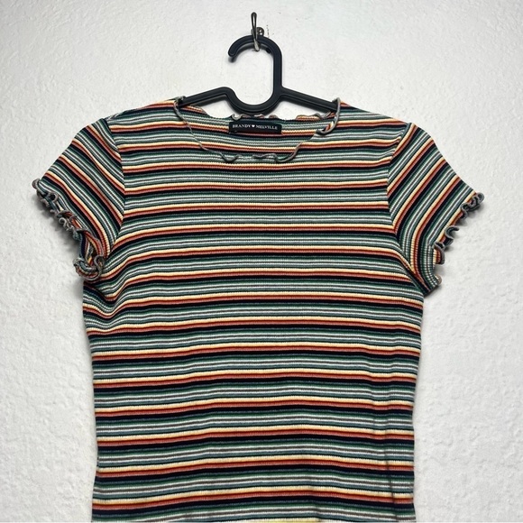 Brandy Melville Multicolor Striped Short Sleeve Top - Picture 3 of 6